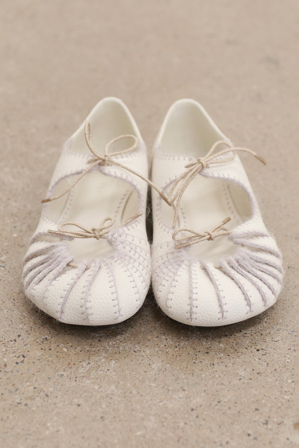 SWAYING 25 Fall/Winter Collection: Pleated Lace-Up Mary Jane Shoes SW-SW25AW4P07C1S37-BAI White